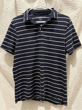Tommy Hilfiger Navy and White Striped Men’s Polo